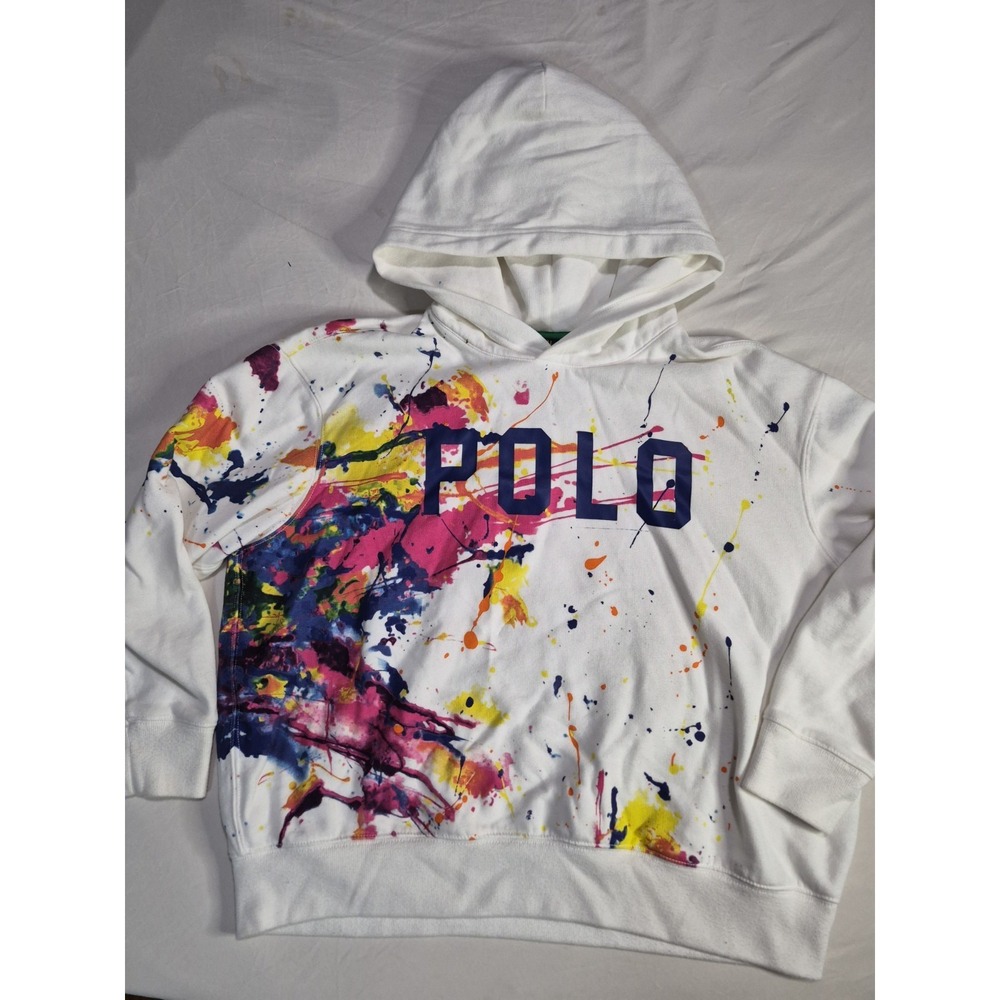Polo Ralph Lauren Spell Out Paint Splatter Fleece Hoodie  Unisex Youth Sz XL 16